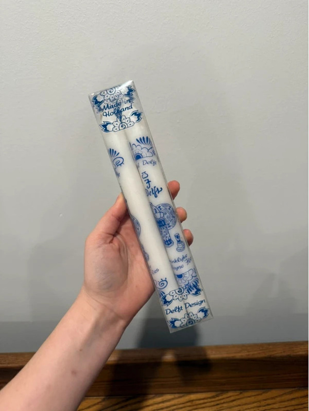 Vintage Delft Blue Taper Candles Made in Holland Pair Original Package